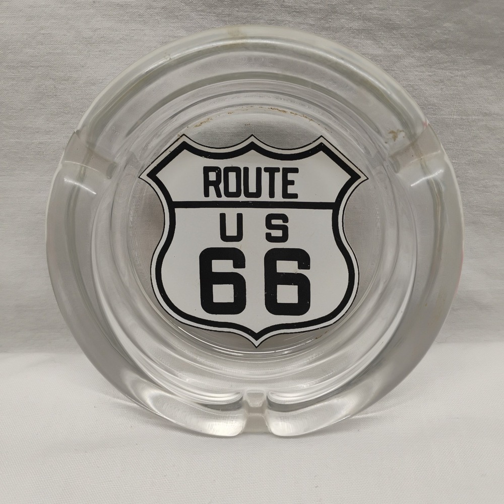 Vintage Route 66 Glass 4 1/4" Ashtray Home Decor Collectible